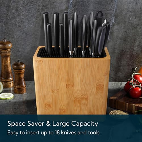 KITCHENDAO XL Bamboo Universal Knife Block Holder with Slots for Scissors and Sharpening Rod, Safe, Space Saver Knives Storage Stand Display without Knives, Unique Slot Design to Protect Blade - Image 2