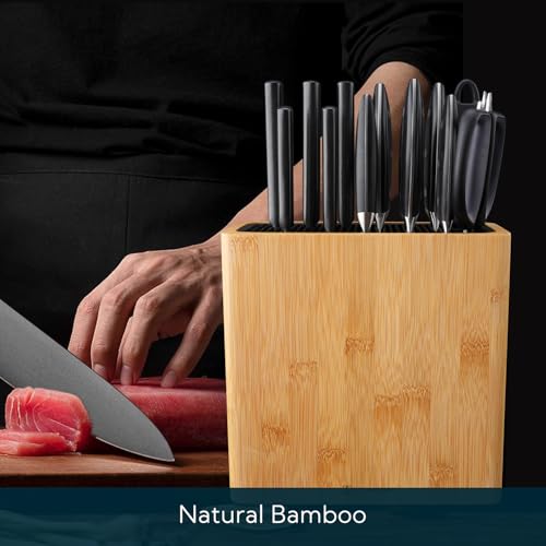KITCHENDAO XL Bamboo Universal Knife Block Holder with Slots for Scissors and Sharpening Rod, Safe, Space Saver Knives Storage Stand Display without Knives, Unique Slot Design to Protect Blade - Image 4