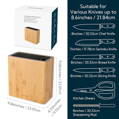 KITCHENDAO XL Bamboo Universal Knife Block Holder with Slots for Scissors and Sharpening Rod, Safe, Space Saver Knives Storage Stand Display without Knives, Unique Slot Design to Protect Blade - Image 5