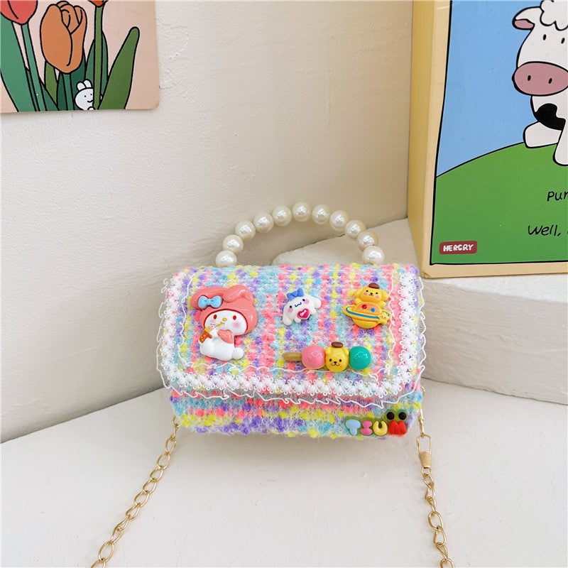 Kids Chain Strap Shoulder Bag for Autumn Winter Light color 