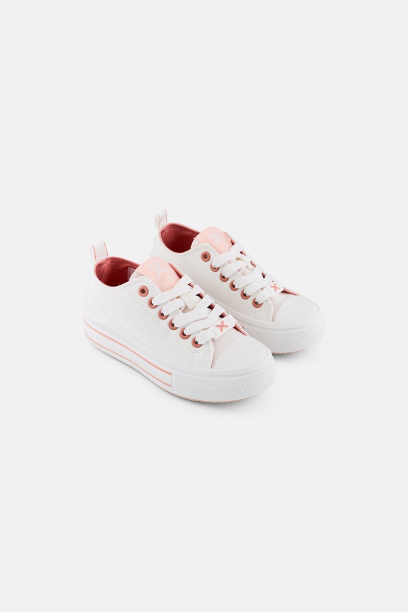 Xti Kids Girl Z Lona Lace Up Training Sports Shoes, White  - Image 1