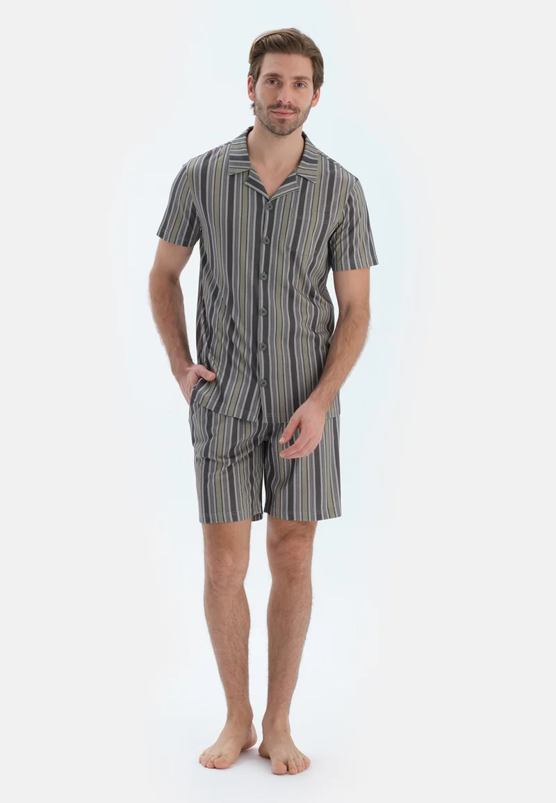 dagi  Striped Regular/Classic Fit Shirt & Shorts Pajama Sets Spread Collar Cotton Blend Sleepwear for Men | Best Price UAE