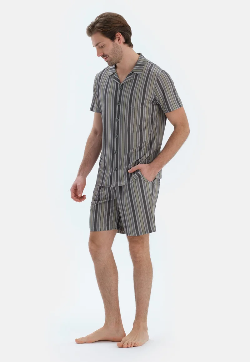 dagi  Striped Regular/Classic Fit Shirt & Shorts Pajama Sets Spread Collar Cotton Blend Sleepwear for Men | Best Price UAE