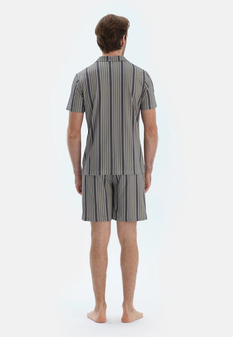 داجي طقم بيجامة قميص وشورت بياقة عادية من مزيج القطن