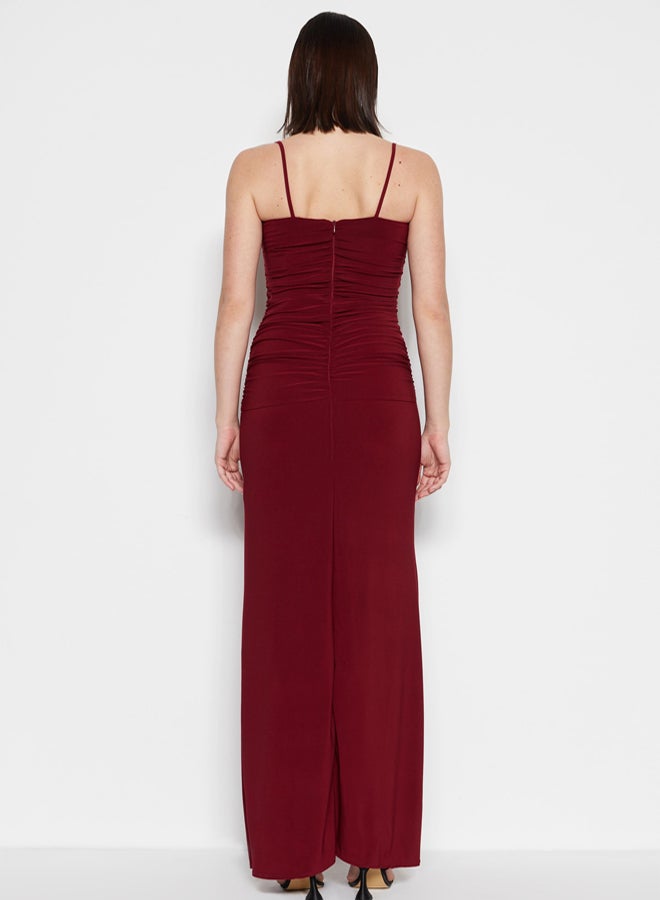 trendyol Burgundy Knitted Long Elegant Evening Night Graduation Dress - Image 2