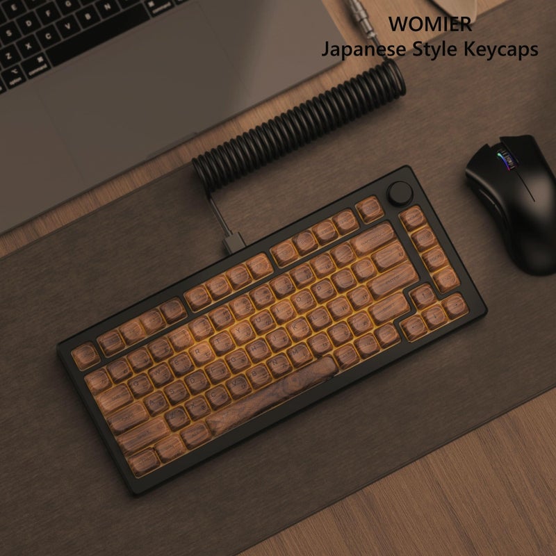 Womier PBT Keycaps - MOA Keycaps for Mechanical Keyboard 60 65 75 Percent, Wood Dye-Sublimation Japanese Custom Keyboard Key Cap Set for Cherry MX, Walnut - Image 4