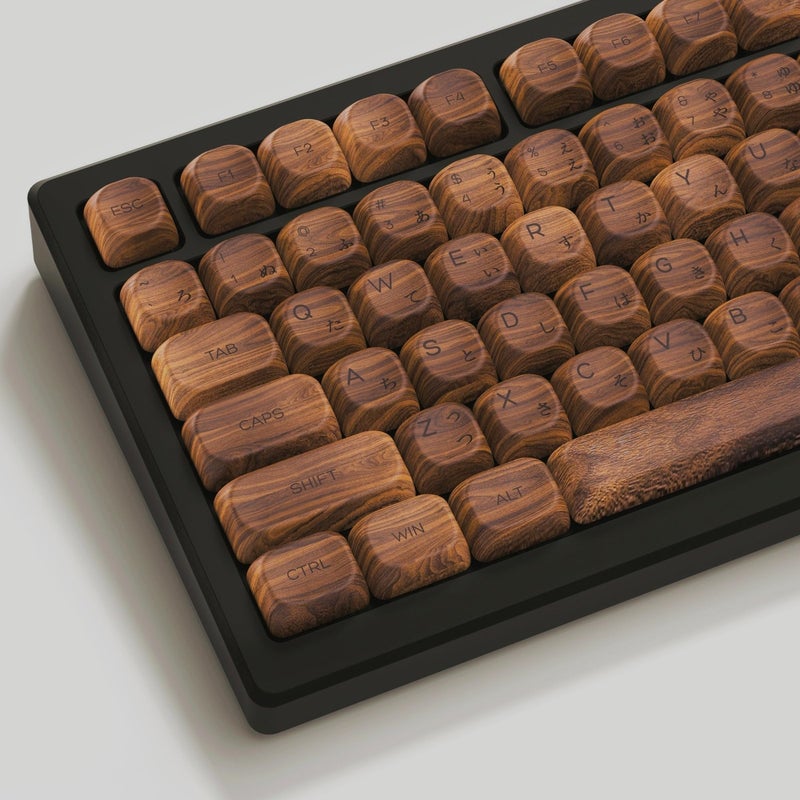 Womier PBT Keycaps - MOA Keycaps for Mechanical Keyboard 60 65 75 Percent, Wood Dye-Sublimation Japanese Custom Keyboard Key Cap Set for Cherry MX, Walnut - Image 1