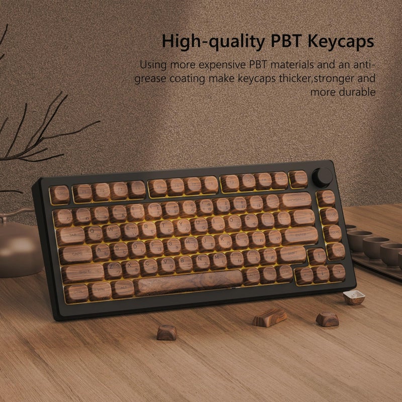 Womier PBT Keycaps - MOA Keycaps for Mechanical Keyboard 60 65 75 Percent, Wood Dye-Sublimation Japanese Custom Keyboard Key Cap Set for Cherry MX, Walnut - Image 3