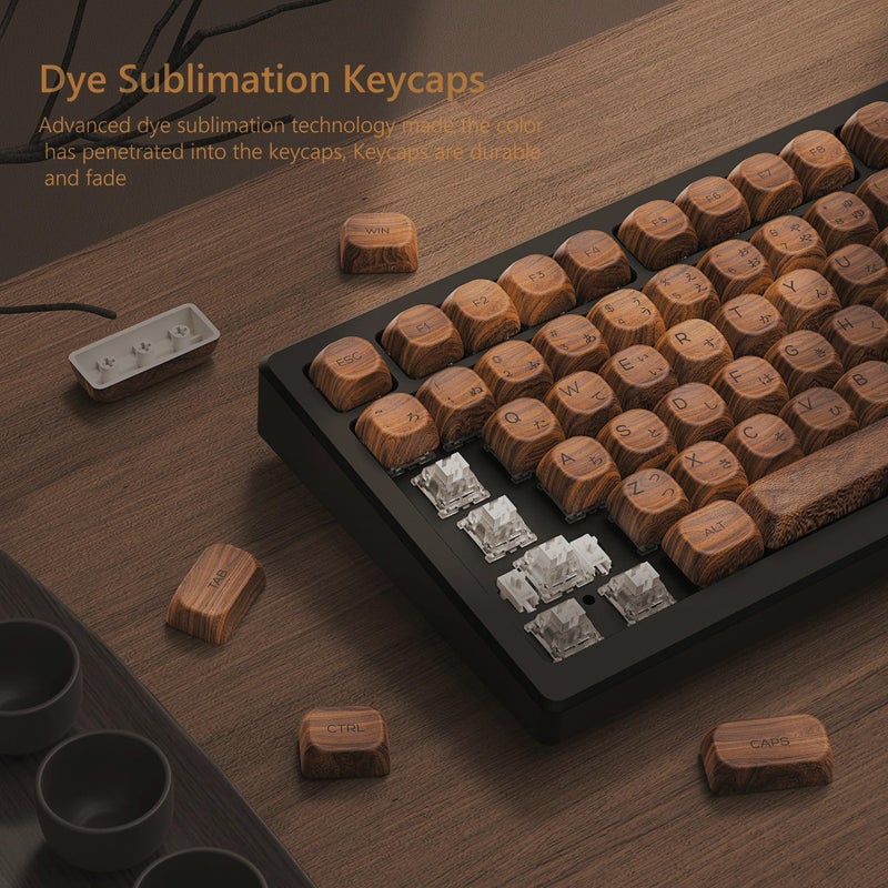 Womier PBT Keycaps - MOA Keycaps for Mechanical Keyboard 60 65 75 Percent, Wood Dye-Sublimation Japanese Custom Keyboard Key Cap Set for Cherry MX, Walnut - Image 2