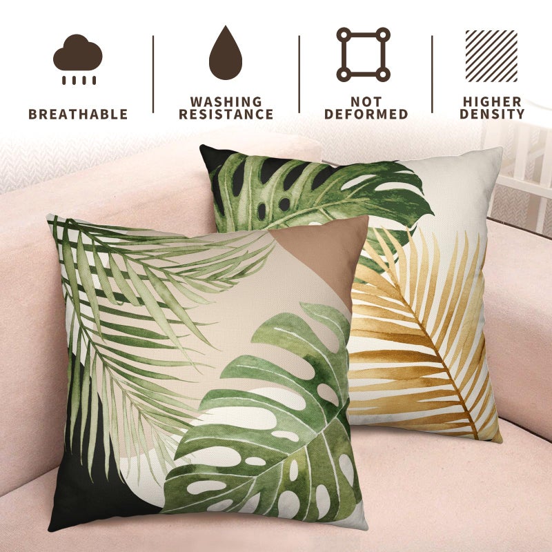Wnoesat Tropical Palm Leaves Decorative Throw Pillow Covers 18x18 Inch Set of 2 Summer Green Banana Leaf Monstera Plant Pillow Cases Modern Farmhouse Outdoor Cushion Cases for Home Couch Sofa - Image 5