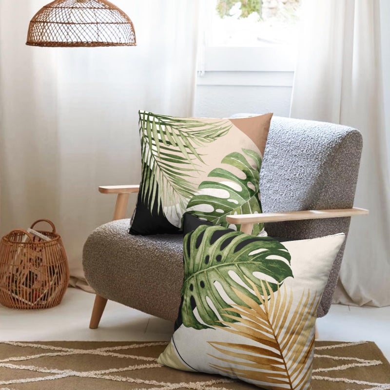 Wnoesat Tropical Palm Leaves Decorative Throw Pillow Covers 18x18 Inch Set of 2 Summer Green Banana Leaf Monstera Plant Pillow Cases Modern Farmhouse Outdoor Cushion Cases for Home Couch Sofa - Image 4