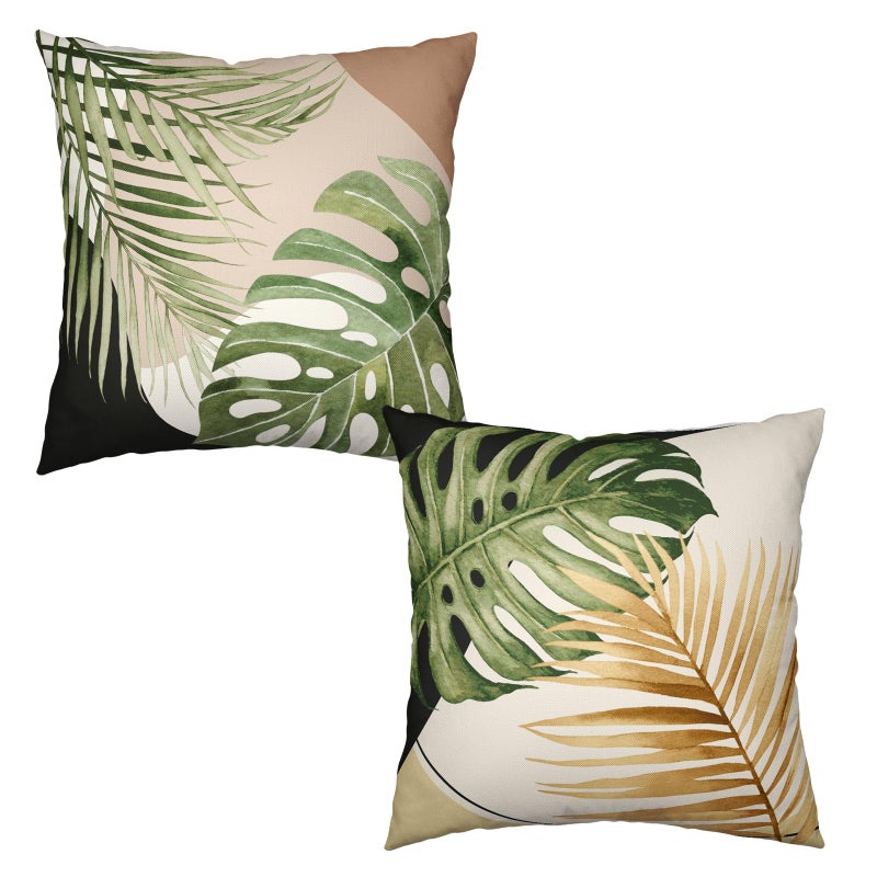 Wnoesat Tropical Palm Leaves Decorative Throw Pillow Covers 18x18 Inch Set of 2 Summer Green Banana Leaf Monstera Plant Pillow Cases Modern Farmhouse Outdoor Cushion Cases for Home Couch Sofa - Image 1