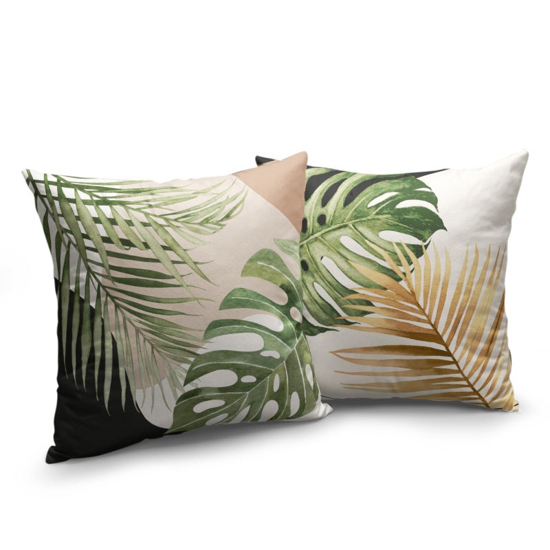 Wnoesat Tropical Palm Leaves Decorative Throw Pillow Covers 18x18 Inch Set of 2 Summer Green Banana Leaf Monstera Plant Pillow Cases Modern Farmhouse Outdoor Cushion Cases for Home Couch Sofa - Image 2