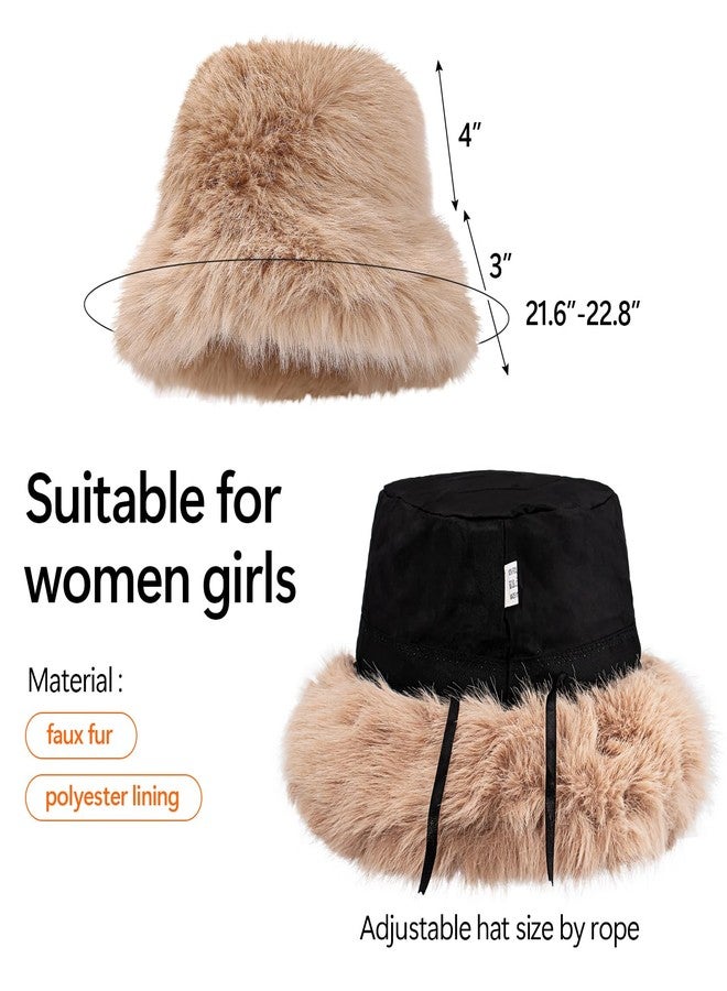 Peicees Faux Fur Hats for Women Winter Furry Bucket Hat Fuzzy Russian Ushanka for Ladies Warm Cute Black - Image 3