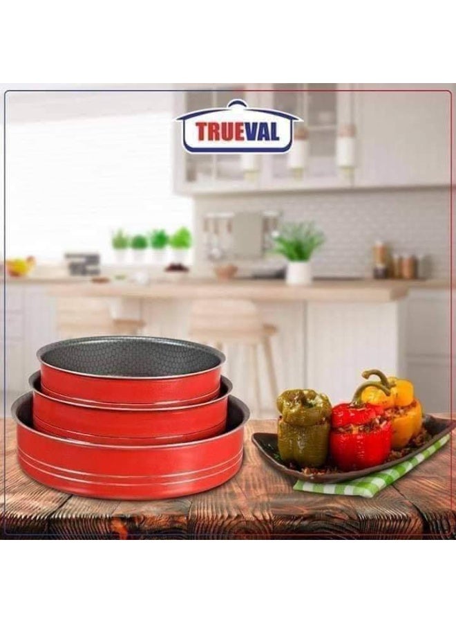 TRUEVAL Trovall 3-Piece Oven Tray Set, Red, 22/26/30cm - Image 1