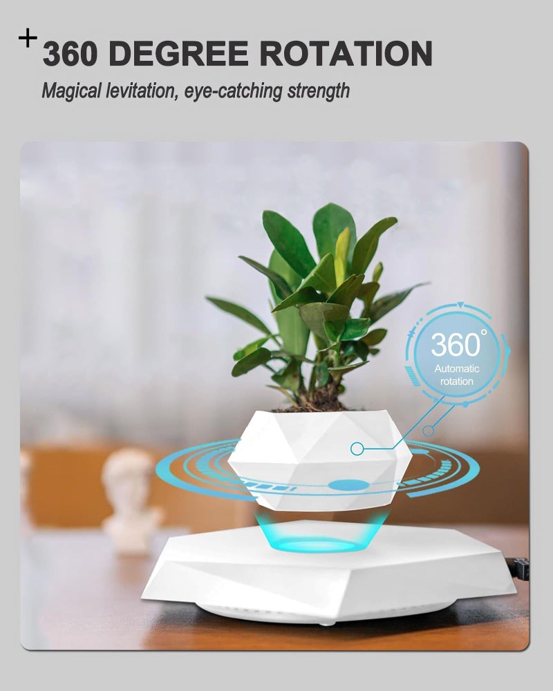 Ronsoile Levitating Plant Pot, Floating Plant Pot for Air Bonsai Planter, Magnetic Levitating Flower Pot Planter for Office Home Decoration, Ideal Home Gift for Halloween Thanksgiving Christmas (White) - Image 2