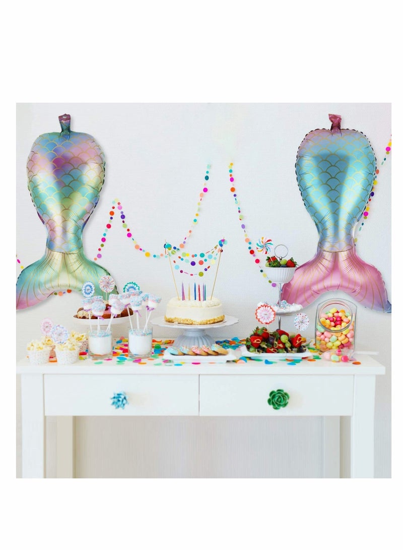 Excefore Mermaid Tail Balloon,Mermaid Foil Balloon Bright Colored for Sea Theme Party Supplies Birthday Wedding Decoration Video Music Karaoke Social Media Boys Girls, 6 PCS (Blue Pink, Blue Green) - Image 2