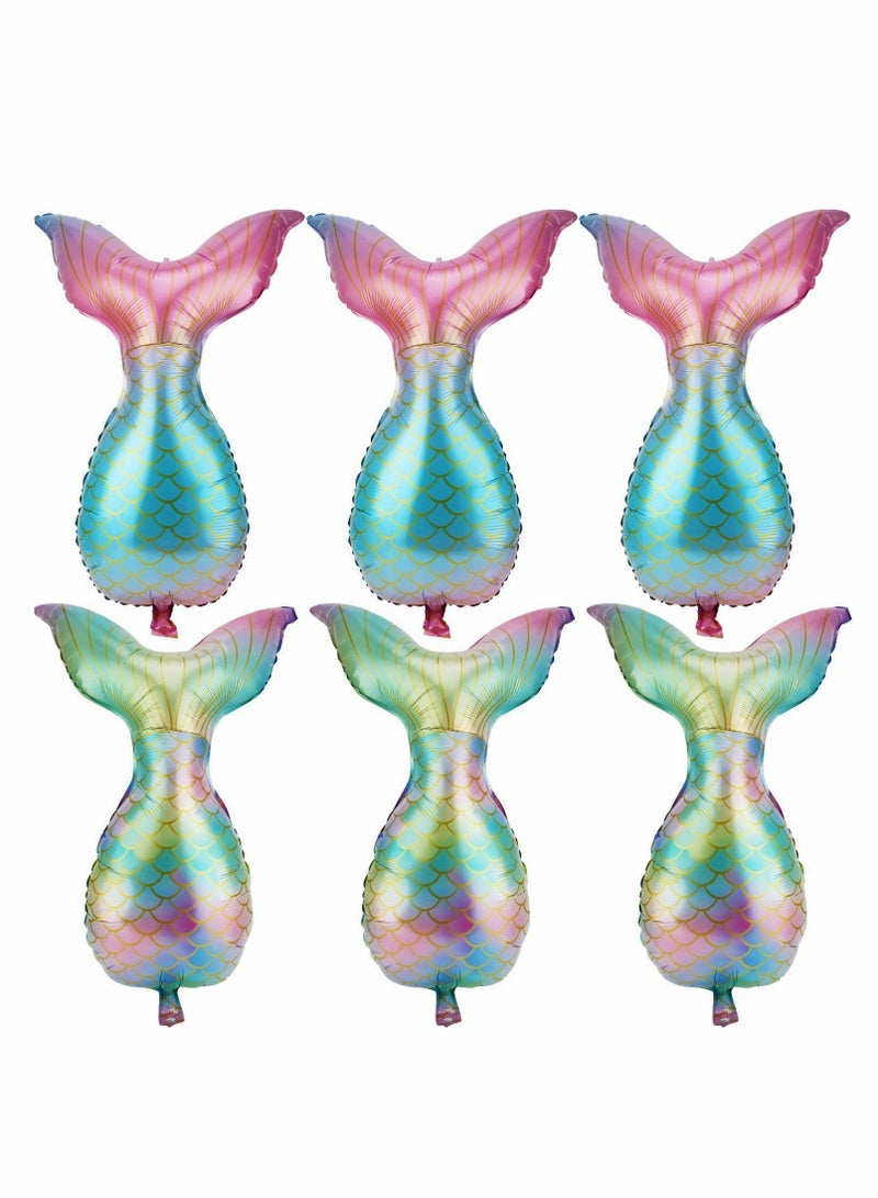 Excefore Mermaid Tail Balloon,Mermaid Foil Balloon Bright Colored for Sea Theme Party Supplies Birthday Wedding Decoration Video Music Karaoke Social Media Boys Girls, 6 PCS (Blue Pink, Blue Green) - Image 1