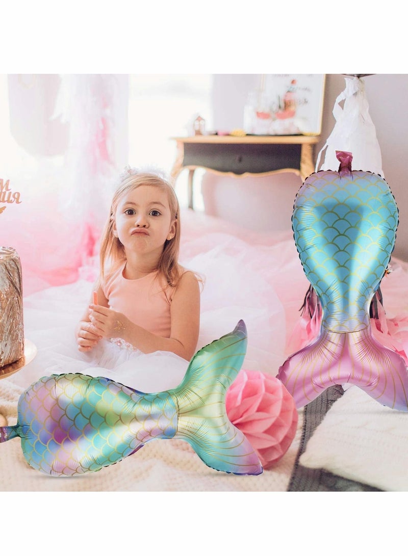Excefore Mermaid Tail Balloon,Mermaid Foil Balloon Bright Colored for Sea Theme Party Supplies Birthday Wedding Decoration Video Music Karaoke Social Media Boys Girls, 6 PCS (Blue Pink, Blue Green) - Image 5