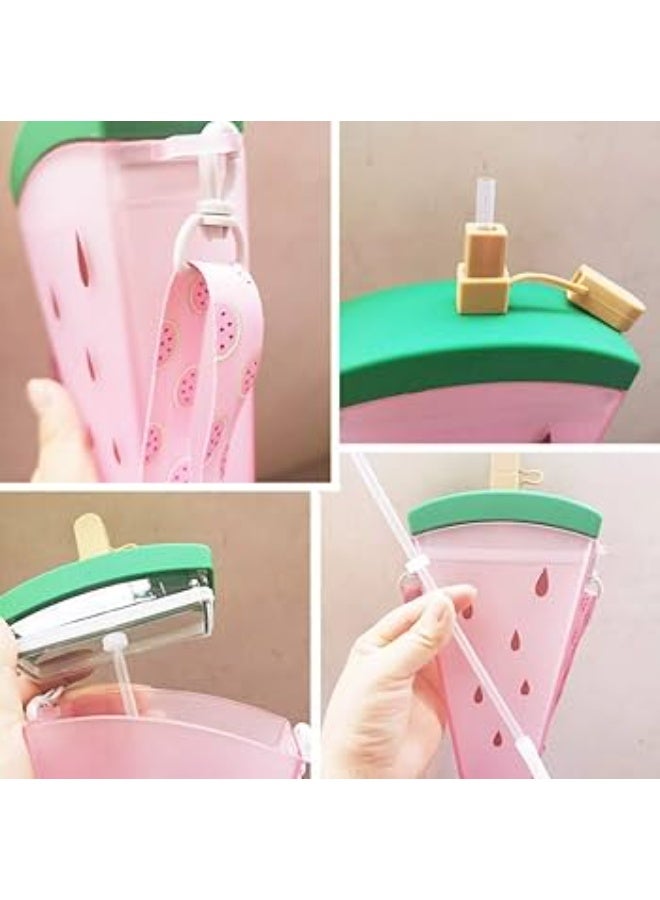 Watermelon Shape Acrylic Water Bottle with Straw – Cute Leakproof Fruit Design, BPA-Free Portable Drink Bottle for Kids & Adults (320ml) - Image 3