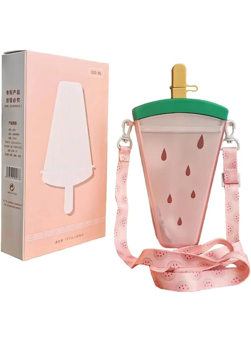 Watermelon Shape Acrylic Water Bottle with Straw – Cute Leakproof Fruit Design, BPA-Free Portable Drink Bottle for Kids & Adults (320ml) - Image 2