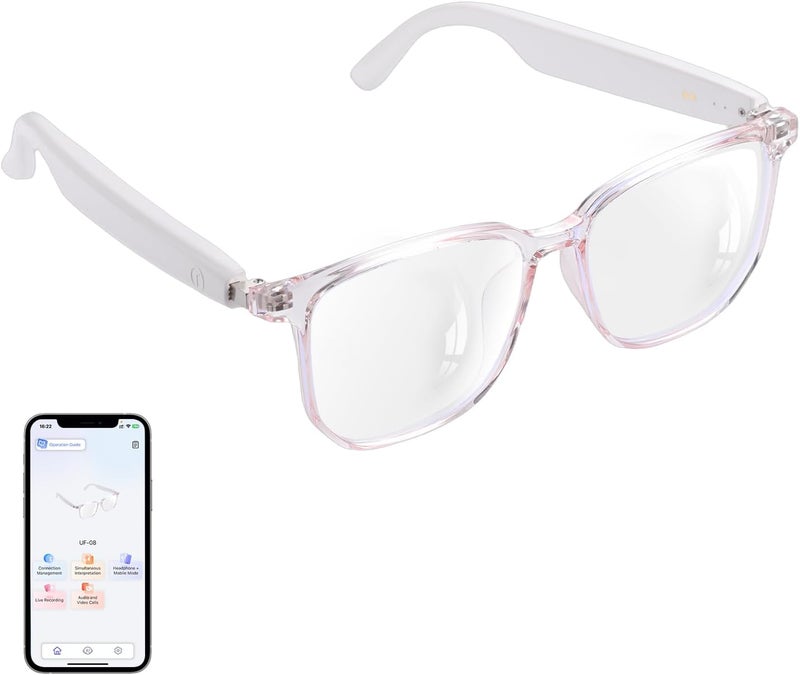 نظارات ذكية للنساء, ترجمة الذكاء الاصطناعي نظارات بلوتوث, مترجم في الوقت الحقيقي, فتح الأذن ضوء أزرق عدسات تصفية, يدعم 110 + لغات, مترجم لغة للتعلم السفر (واضح) - Image 1
