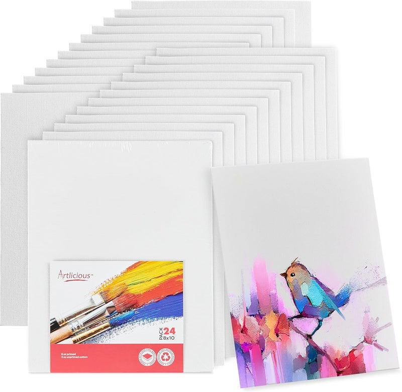 Artlicious Canvases for Painting - Pack of 24, 8 x 10 Inch Blank White Canvas Boards - 100% Cotton Art Panels for Oil, Acrylic & Watercolor Paint - Image 1