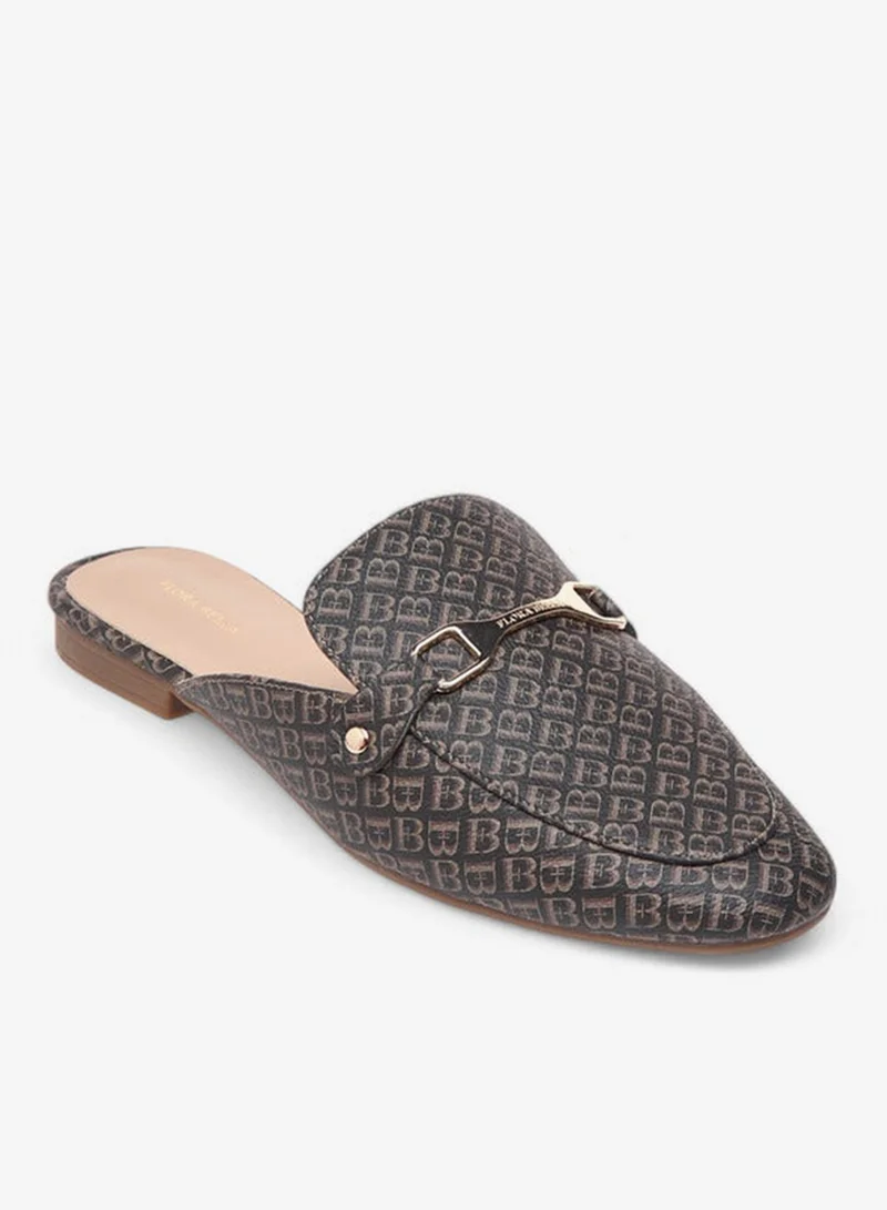 Flora Bella By Shoexpress Monogram Print Slip-On Mules with Metal Accent