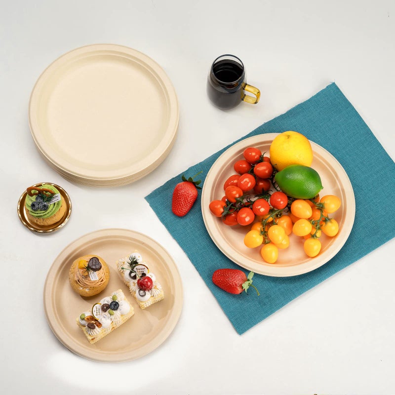 RACETOP Compostable Paper Plates 9 Inch [150 Pack]  Disposable Biodegradable Heavy Duty Paper Plates  Made of Natural Sugarcane Fibers  Unbleached Brown  Round - Image 2
