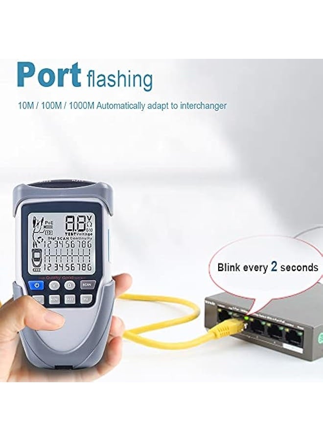 Generic Handheld Portable Network Cable Tester LCD Large Screen Display Digital We Continuity Battery Voltage Polarity Checking POE Test Multi-function Cable Tester with Flashlight  - Image 2