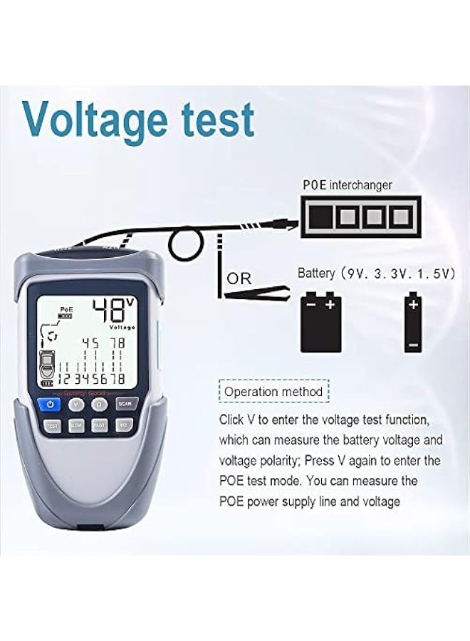 Generic Handheld Portable Network Cable Tester LCD Large Screen Display Digital We Continuity Battery Voltage Polarity Checking POE Test Multi-function Cable Tester with Flashlight  - Image 4