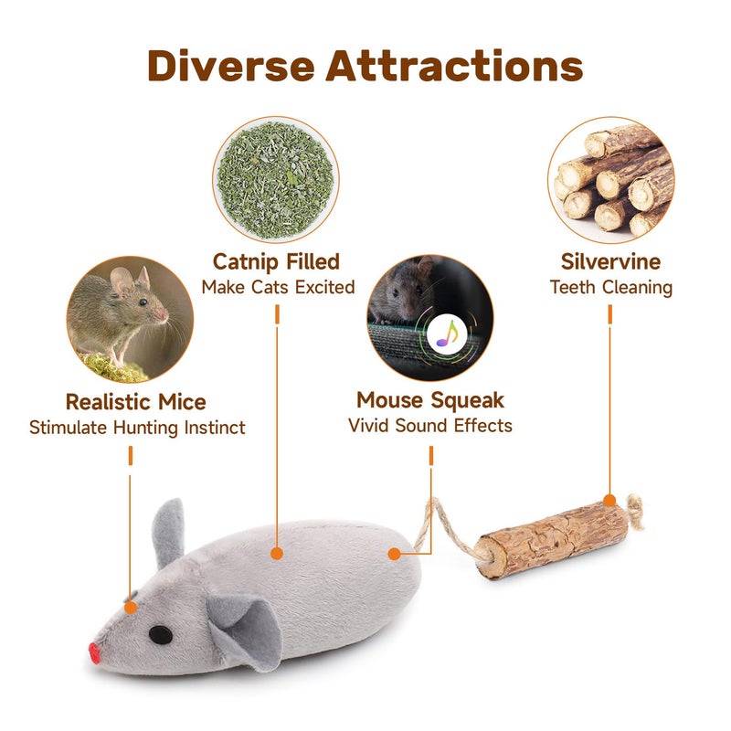 Potaroma Cat Toys: 3pcs Squeak Mice Interactive Catnip Silvervine Animals for Indoor Kittens - Dental Matatabi Cat Nip & Chew Exercise Toy for All Breeds & Species - Image 2