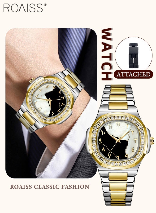 roaiss Men's and Women's Business Quartz Watch, Analog Display, Square Tai Chi Textured Dial with Rhinestone Decoration, Retro Luxury Waterproof Wristwatch, as Gift for Men Women - Image 1