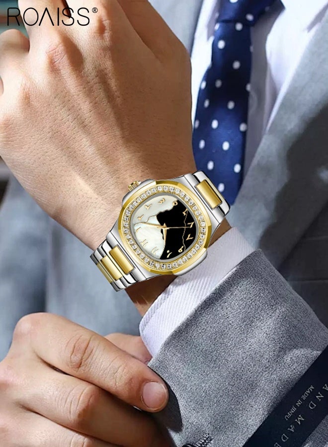 roaiss Men's and Women's Business Quartz Watch, Analog Display, Square Tai Chi Textured Dial with Rhinestone Decoration, Retro Luxury Waterproof Wristwatch, as Gift for Men Women - Image 2
