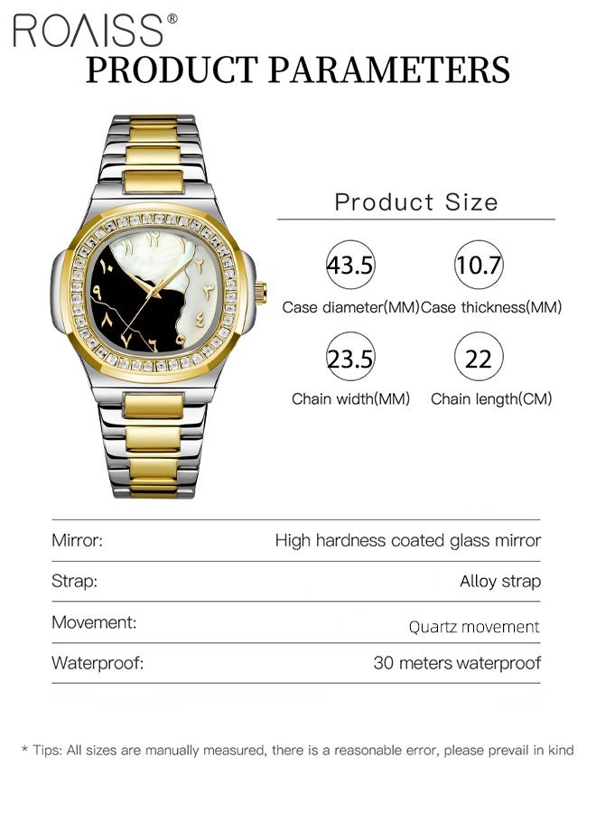 roaiss Men's and Women's Business Quartz Watch, Analog Display, Square Tai Chi Textured Dial with Rhinestone Decoration, Retro Luxury Waterproof Wristwatch, as Gift for Men Women - Image 3