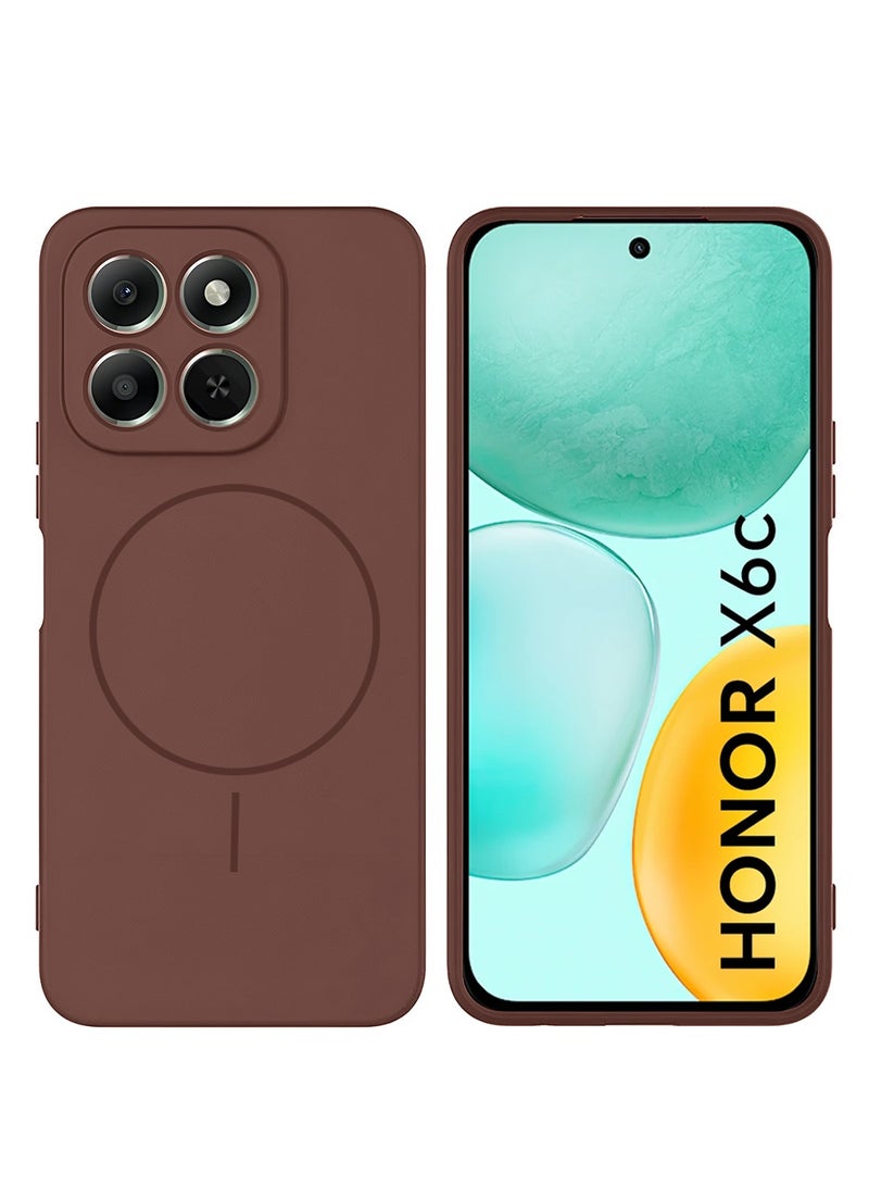 Wtech Honor X6c 4G 2025 Premium Liquid Silicone Compatible With Thin Magsafe Ring Case Cover (MCMPMN) - Brown - Image 1