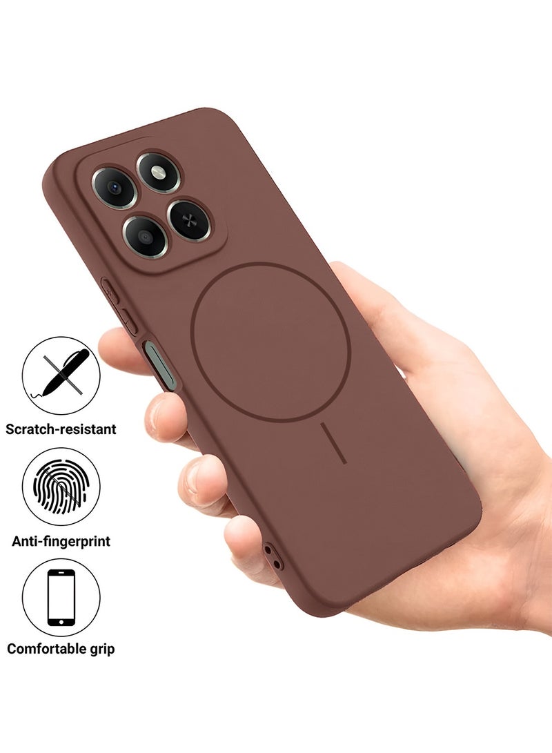 Wtech Honor X6c 4G 2025 Premium Liquid Silicone Compatible With Thin Magsafe Ring Case Cover (MCMPMN) - Brown - Image 2