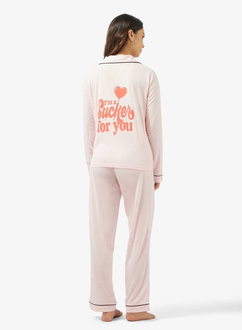 جينجر طقم بيجامة وقميص بأزرار بلمسة ناعمة - Image 1