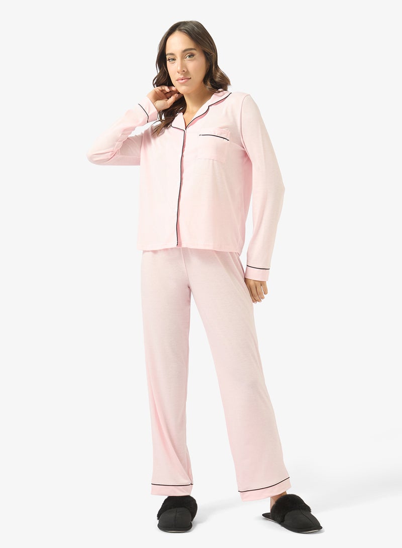Ginger Soft Touch Button Up Shirt & Pyjama Coord Set - Image 5