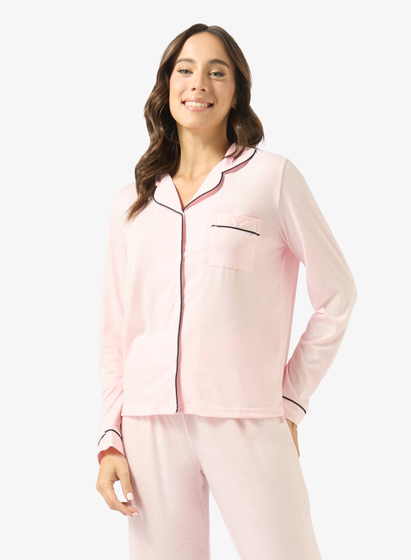 Ginger Soft Touch Button Up Shirt & Pyjama Coord Set - Image 3