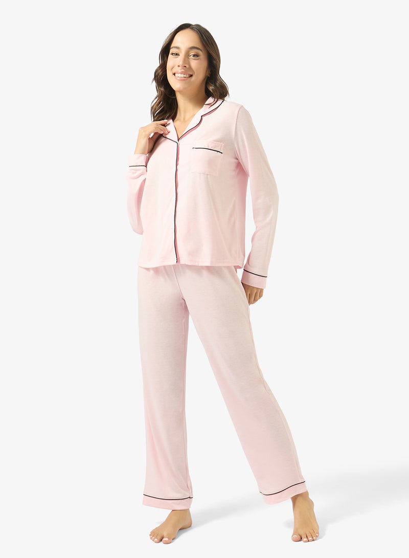 Ginger Soft Touch Button Up Shirt & Pyjama Coord Set - Image 1