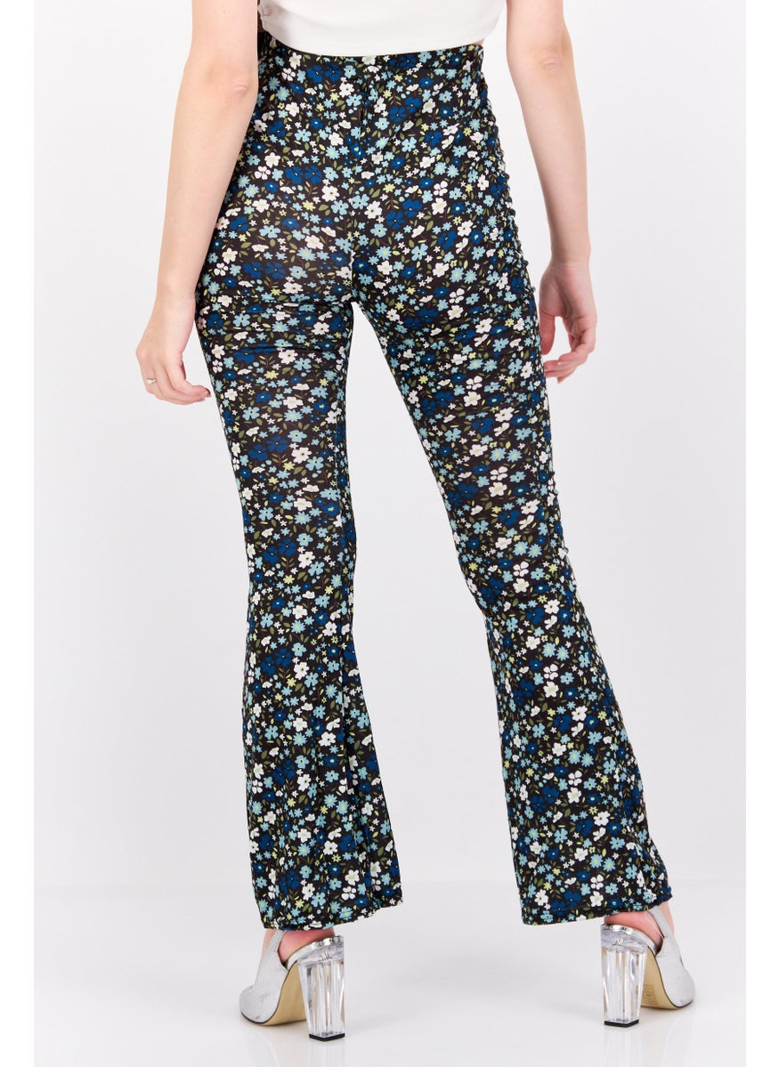 Missguided Women Regular Fit Floral Print Wide Leg Pants, Black  - Image 3
