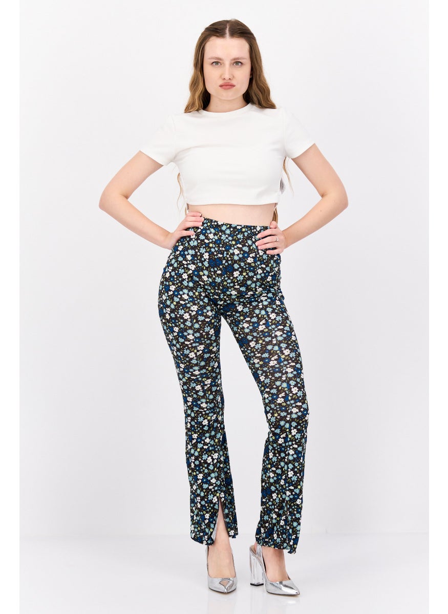 Missguided Women Regular Fit Floral Print Wide Leg Pants, Black  - Image 4