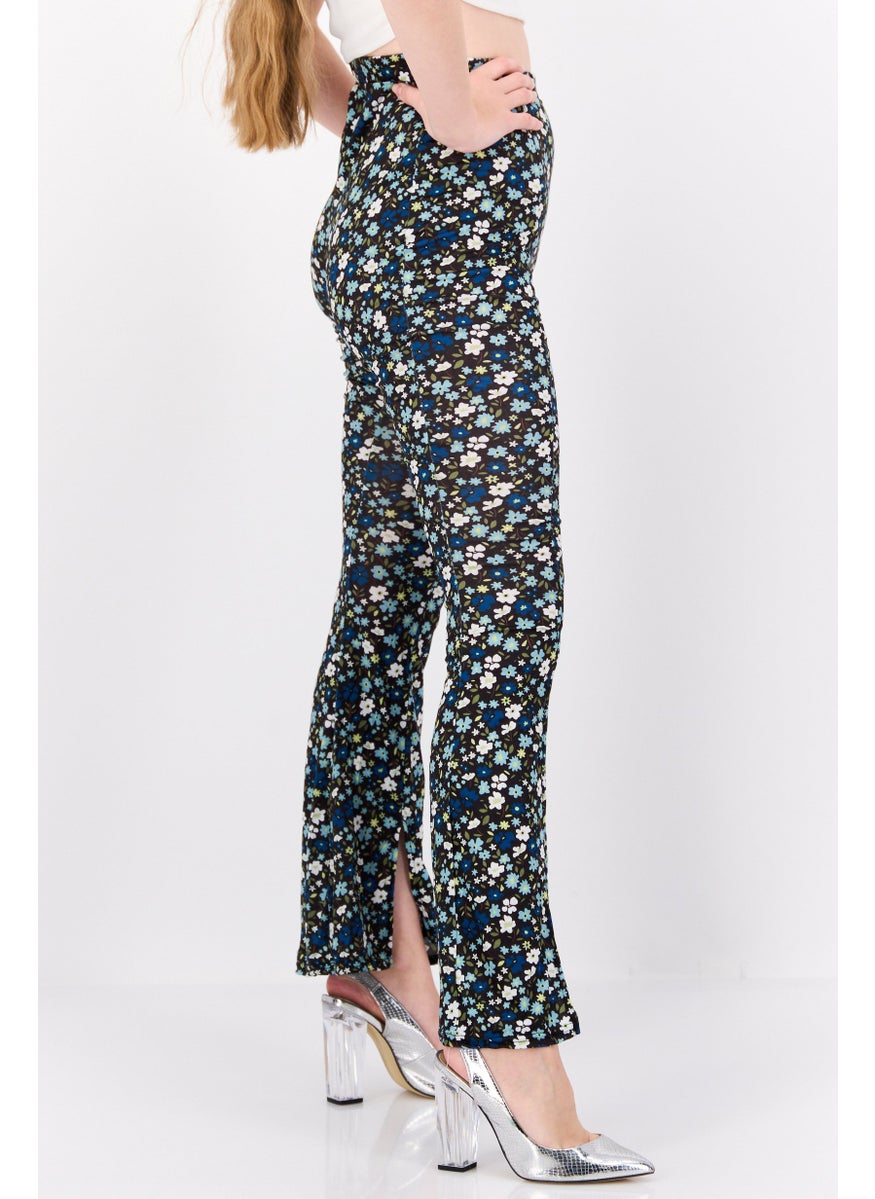 Missguided Women Regular Fit Floral Print Wide Leg Pants, Black  - Image 2