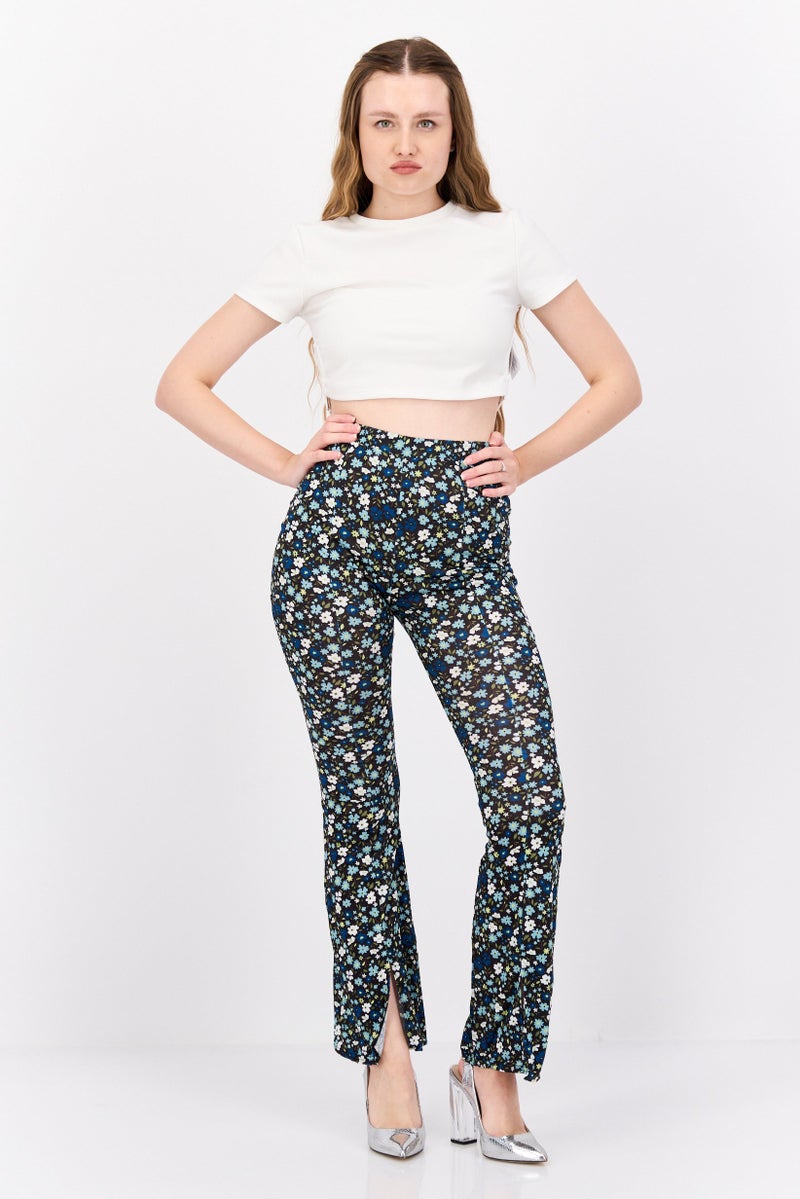 Missguided Women Regular Fit Floral Print Wide Leg Pants, Black - Image 4