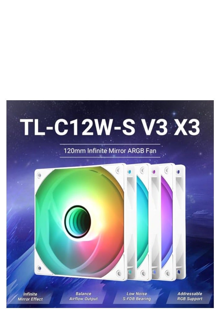 Thermalright TL-C12W-S V3 120mm ARGB CPU Fan, with 1500RPM Speed, White Computer Case Fan, Quiet 4pin PWM PC Fan, for S-FDB Bearing CPU Cooler Fan,with ARGB Mirror Light Effect (3 Fans) - Image 2