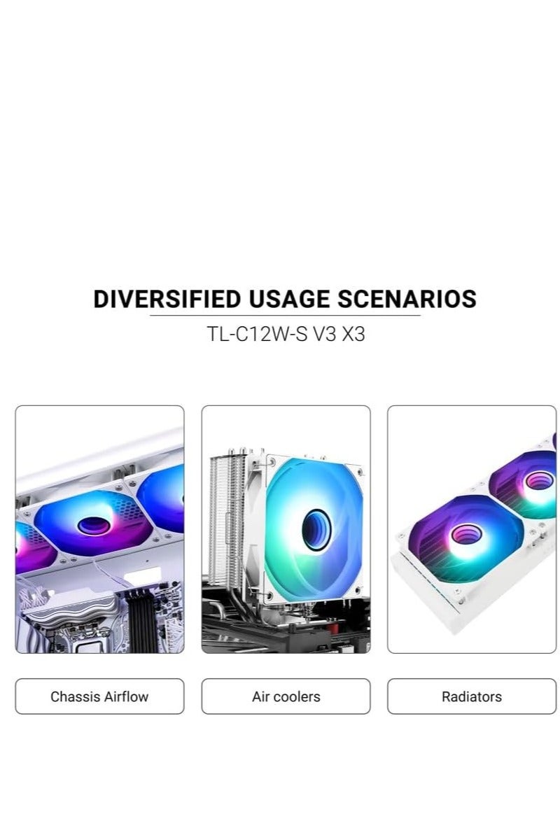 Thermalright TL-C12W-S V3 120mm ARGB CPU Fan, with 1500RPM Speed, White Computer Case Fan, Quiet 4pin PWM PC Fan, for S-FDB Bearing CPU Cooler Fan,with ARGB Mirror Light Effect (3 Fans) - Image 3