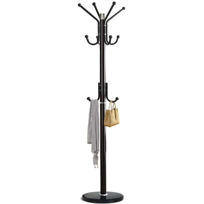 Kertnic Modern Coat Rack Freestanding with Natural Marble Base & Sturdy Metal Frame, 11 Hooks Hall Tree for Jackets, Hats, Bags, Entryway Organizer for Bedroom, Living Room, Closet (11 hooks-Black) - Image 1