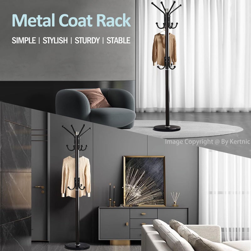 Kertnic Modern Coat Rack Freestanding with Natural Marble Base & Sturdy Metal Frame, 11 Hooks Hall Tree for Jackets, Hats, Bags, Entryway Organizer for Bedroom, Living Room, Closet (11 hooks-Black) - Image 4