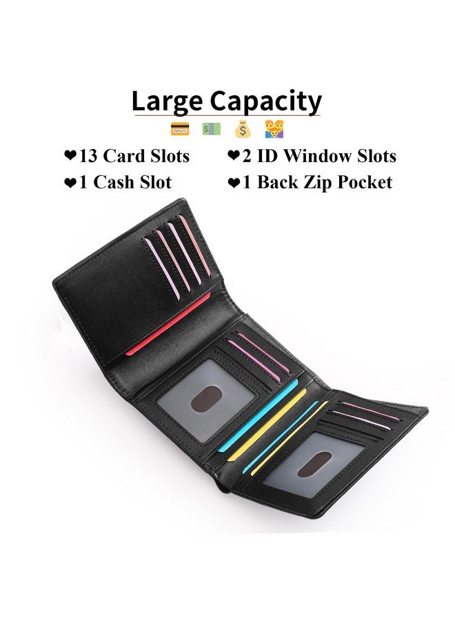 سينديفن محفظة نسائية صغيرة من الجلد بثلاث طيات وحامل بطاقات مزود بتقنية حجب تحديد الهوية بموجات الراديو مع جيب للعملات المعدنية بسحاب - Image 2